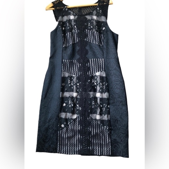 Anthropologie Moulinette Soeurs Sheath Dress 16 Black Floral Crochet Jacquard - Picture 2 of 8